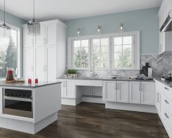 Remodeled kitchen with white cupboards